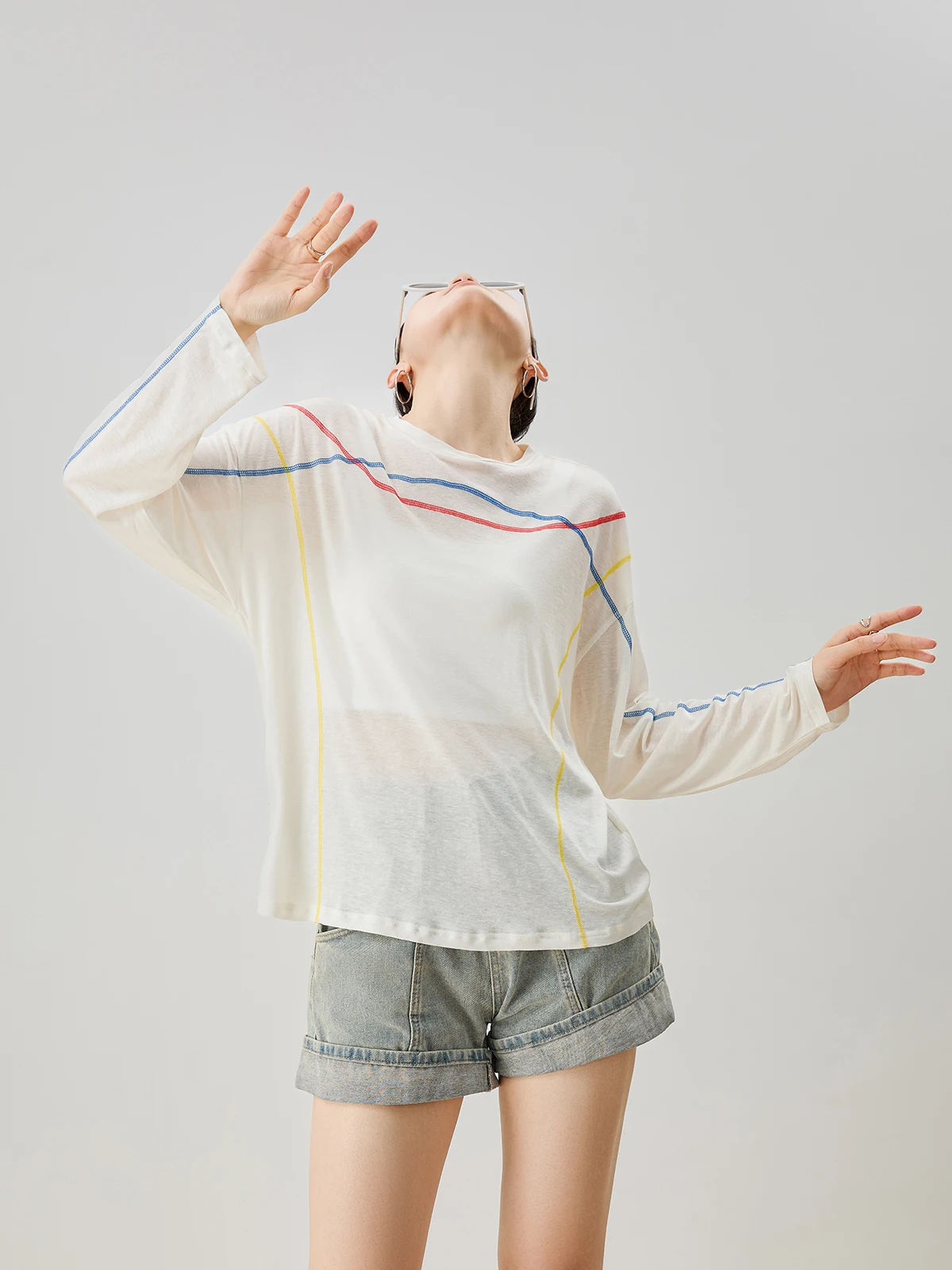 White round Ne Long Sve T-irt Women's New 2025 Summer Unique Beautiful Top Korean Sle Straight Cut Polyester Blend
White round Ne Long Sve T-irt Women's New 2025 Summer Unique Beautiful Top Korean Sle Straight Cut Polyester Blend