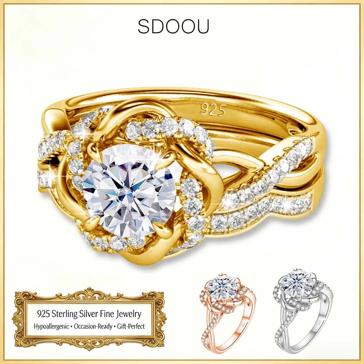SDOOU Luxury Sterling Silver 925 1ct/3ct Round Moissanite Twist Floral Ring for Women Rose Gold Plated Engagement Fine Jewelry
SDOOU Luxury Sterling Silver 925 1ct/3ct Round Moissanite Twist Floral Ring for Women Rose Gold Plated Engagement Fine Jewelry