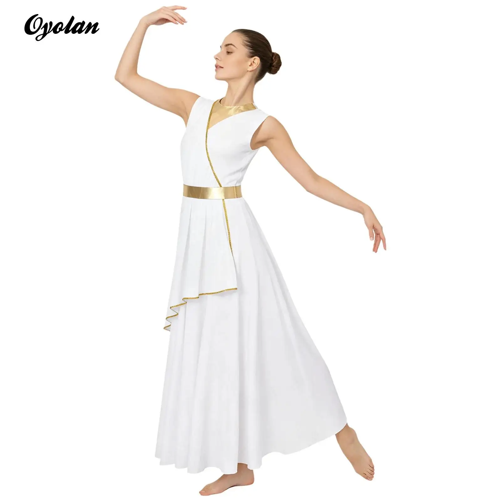 Womens Worship Liturgical Praise Ballet Lyrical Dance Costume Draped Gold Trim Metallic Waist Tunic Overlay Mythology Dress
Womens Worship Liturgical Praise Ballet Lyrical Dance Costume Draped Gold Trim Metallic Waist Tunic Overlay Mythology Dress