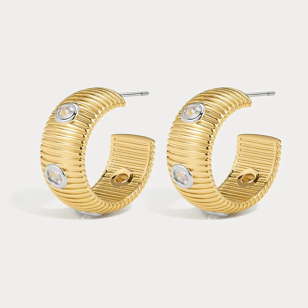 Europe America Fashion Striped Gold Silver Zircon Earrings Woman Charm Trend Jewelry Accessories
Europe America Fashion Striped Gold Silver Zircon Earrings Woman Charm Trend Jewelry Accessories