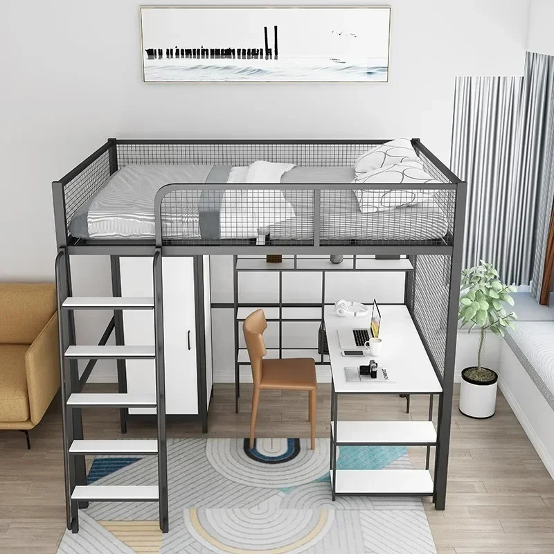 -Elevated Bed Sheet Upper Modern Minimalist Iron Bed Double Duplex Second Floor Bottom Table
-Elevated Bed Sheet Upper Modern Minimalist Iron Bed Double Duplex Second Floor Bottom Table