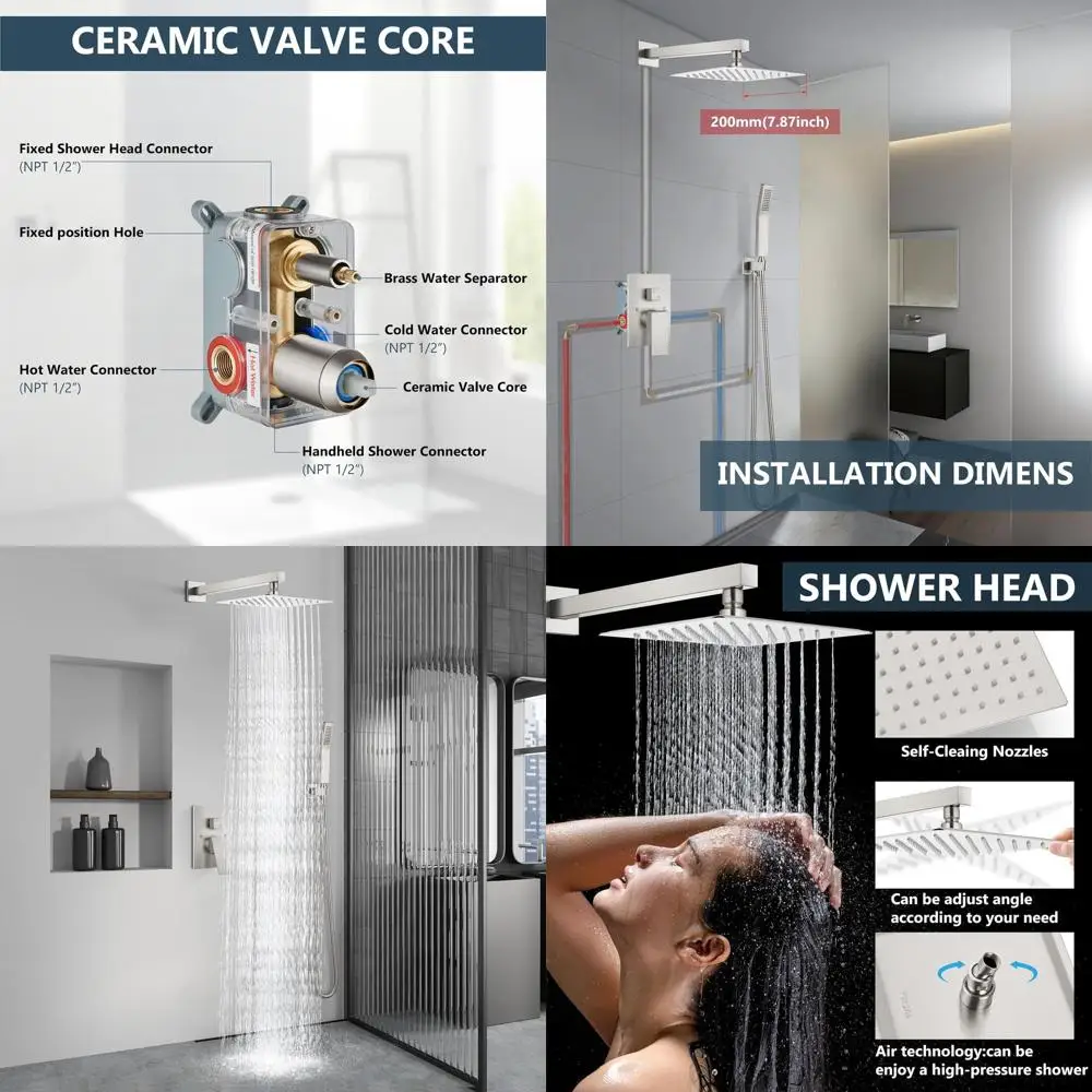 8-Inch Wall Mount Rain Shower System with Handheld Spray, Brushed Nickel Finish
8-Inch Wall Mount Rain Shower System with Handheld Spray, Brushed Nickel Finish