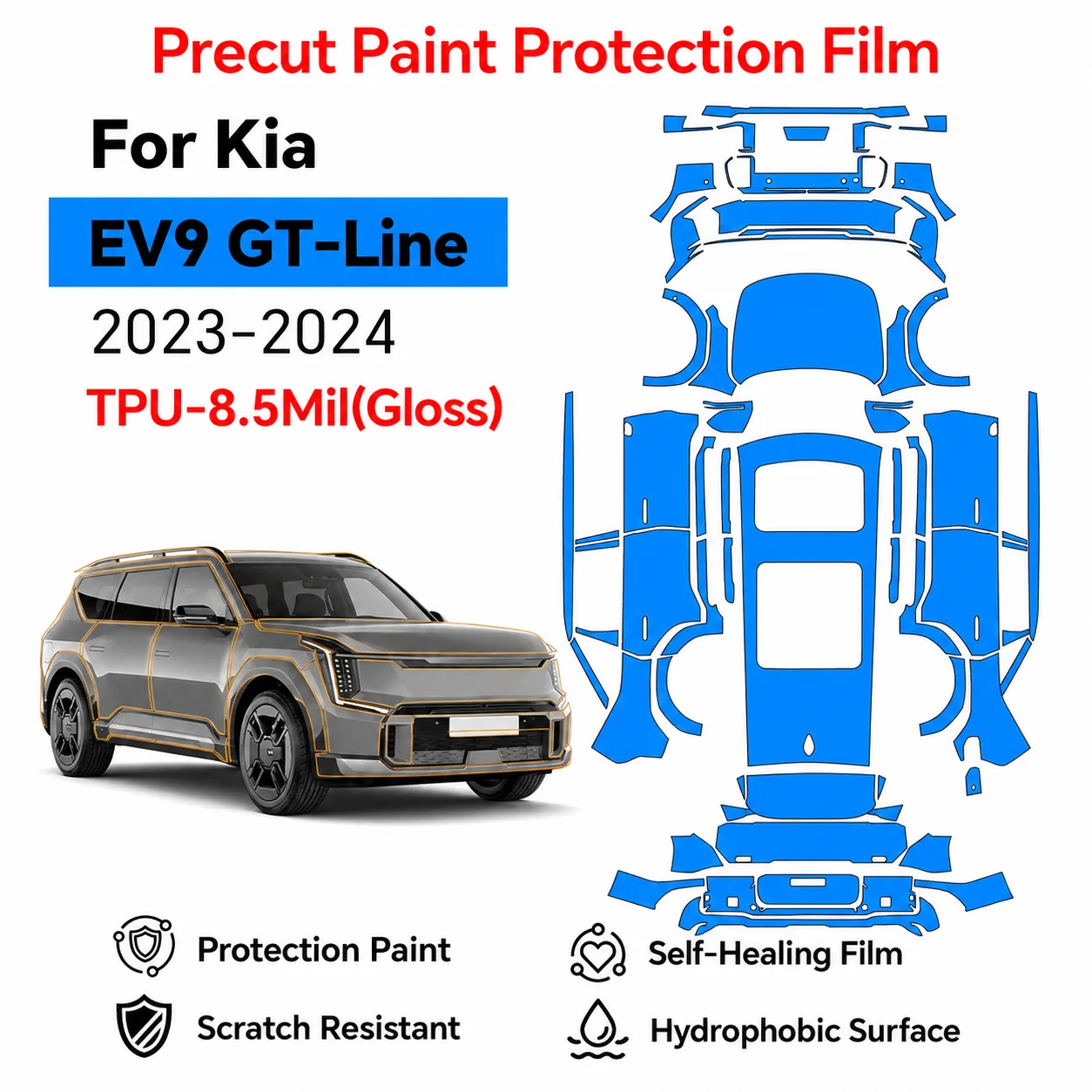 For KIA EV9 GT-Line 2023-2024 Car TPU Scratch Resistant Paint Protection Film Clear Bra Pre-cut PPF Decal Sticker Self-adhesive
For KIA EV9 GT-Line 2023-2024 Car TPU Scratch Resistant Paint Protection Film Clear Bra Pre-cut PPF Decal Sticker Self-adhesive