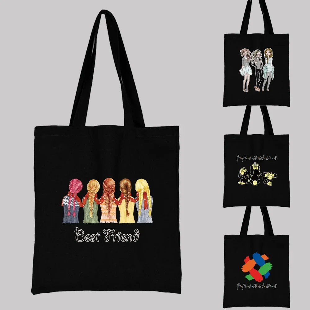 Women's Shopping Bag Reusable Casual Black Shoulder Bag Friends Pattern Printed Canvas Commuter Portable Large-capacity Handbag
Women's Shopping Bag Reusable Casual Black Shoulder Bag Friends Pattern Printed Canvas Commuter Portable Large-capacity Handbag