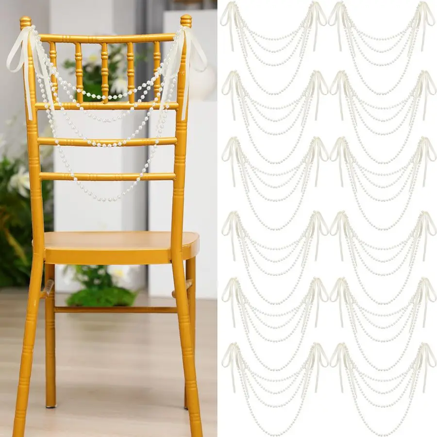Pcs Wedding Pearl Bow Chair Decor Satin Ribbon Bows with Pearl Beaded String Garland Aisle Chair Sashes Decorations for Ceremony
Pcs Wedding Pearl Bow Chair Decor Satin Ribbon Bows with Pearl Beaded String Garland Aisle Chair Sashes Decorations for Ceremony