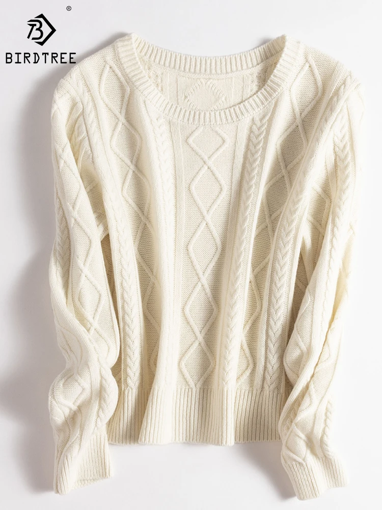 Birdtree 100%Sheep Wool Pullover Round Collar Solid Cable Retro Loose Comfortable Soft Commute Sweater Fall Winter T3N139QD
Birdtree 100%Sheep Wool Pullover Round Collar Solid Cable Retro Loose Comfortable Soft Commute Sweater Fall Winter T3N139QD
