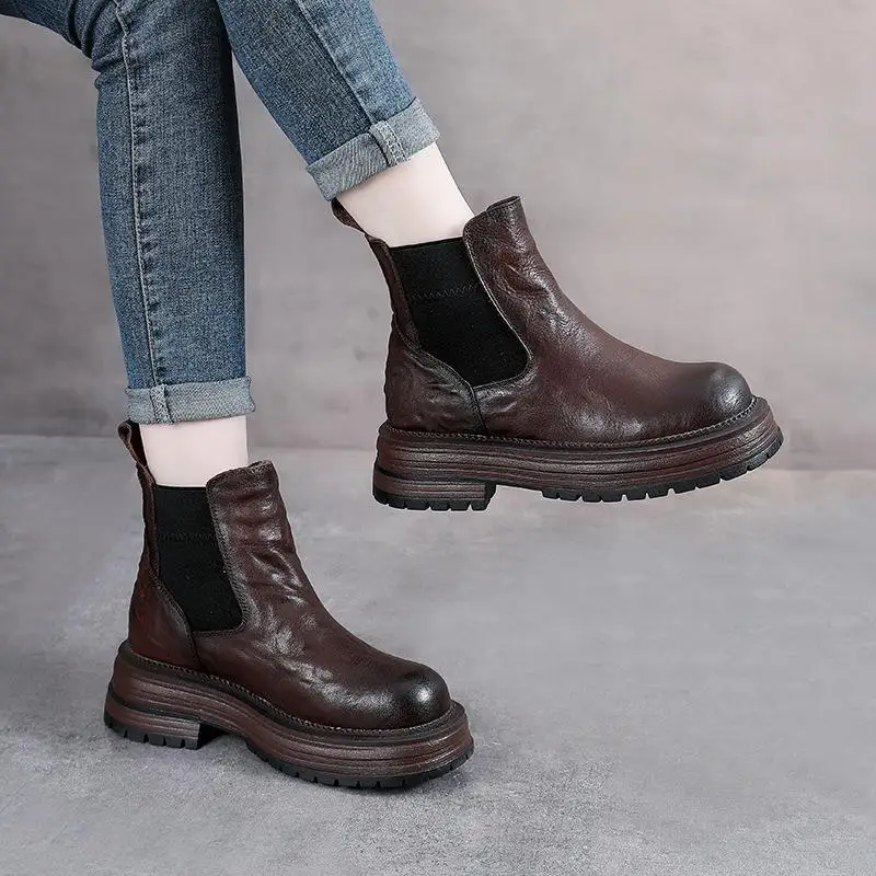Warm Fleece Lined Thick Bottomed Boots Short Chelsea Cotton Boots Leather Shoes Retro Style Summer Collection Rubber Sole
Warm Fleece Lined Thick Bottomed Boots Short Chelsea Cotton Boots Leather Shoes Retro Style Summer Collection Rubber Sole