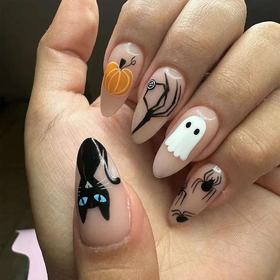 24Pcs/set New Halloween Press-On Nails - Glossy Almond Shaped Spider Spooky Pumpkin Design Short False Nails for Women and Girls
24Pcs/set New Halloween Press-On Nails - Glossy Almond Shaped Spider Spooky Pumpkin Design Short False Nails for Women and Girls