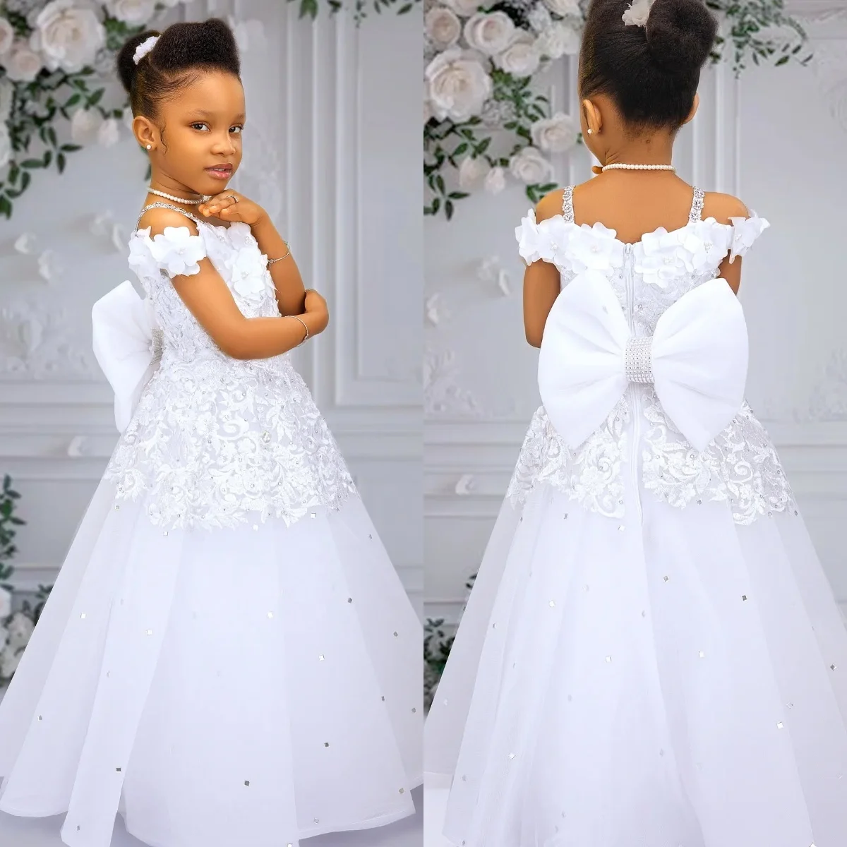 White Girls Birthday Dresses Customized Lace Appliqued Bow Flower Girl Dresses for Wedding Party Baby First Communion Dress
White Girls Birthday Dresses Customized Lace Appliqued Bow Flower Girl Dresses for Wedding Party Baby First Communion Dress