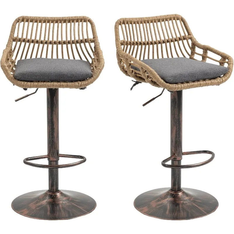 Rattan Bar Stools, Adjustable Barstools with Linen Cushion, 360° Swivel Bar Stool with Low Back & Footrest, Classical Barstool
Rattan Bar Stools, Adjustable Barstools with Linen Cushion, 360° Swivel Bar Stool with Low Back & Footrest, Classical Barstool