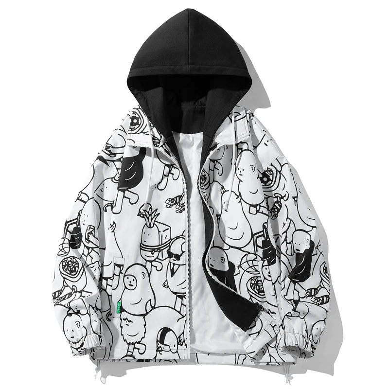 Men's Spring Fake Two Pieces Graffiti Print Hooded Anime Coat Casual Korean Fashion Harajuku Version Zipper Streetwear Jacket
Men's Spring Fake Two Pieces Graffiti Print Hooded Anime Coat Casual Korean Fashion Harajuku Version Zipper Streetwear Jacket