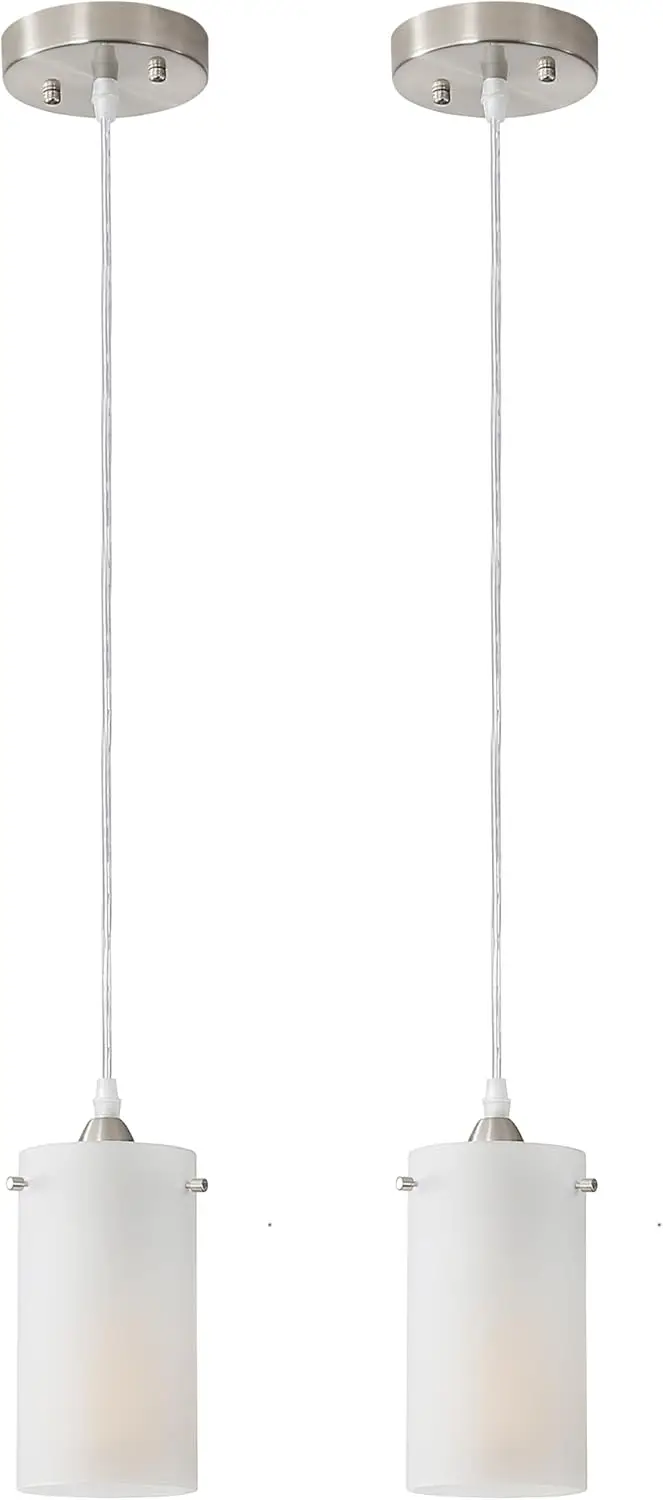 Modern Mini Pendant Light, Brushed Nickel with White Frosted Shade, 2-Pack
Modern Mini Pendant Light, Brushed Nickel with White Frosted Shade, 2-Pack
