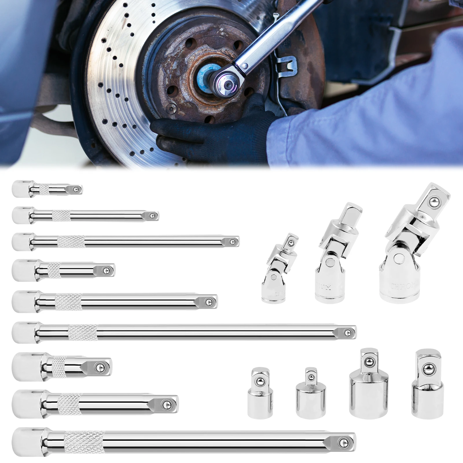 16Pcs Socket Extension Bar 1/4" 3/8" 1/2" Socket Ratchet Wrench Extension Bar LongBar Steering Sleeve Connecting Rod Repair Tool
16Pcs Socket Extension Bar 1/4" 3/8" 1/2" Socket Ratchet Wrench Extension Bar LongBar Steering Sleeve Connecting Rod Repair Tool
