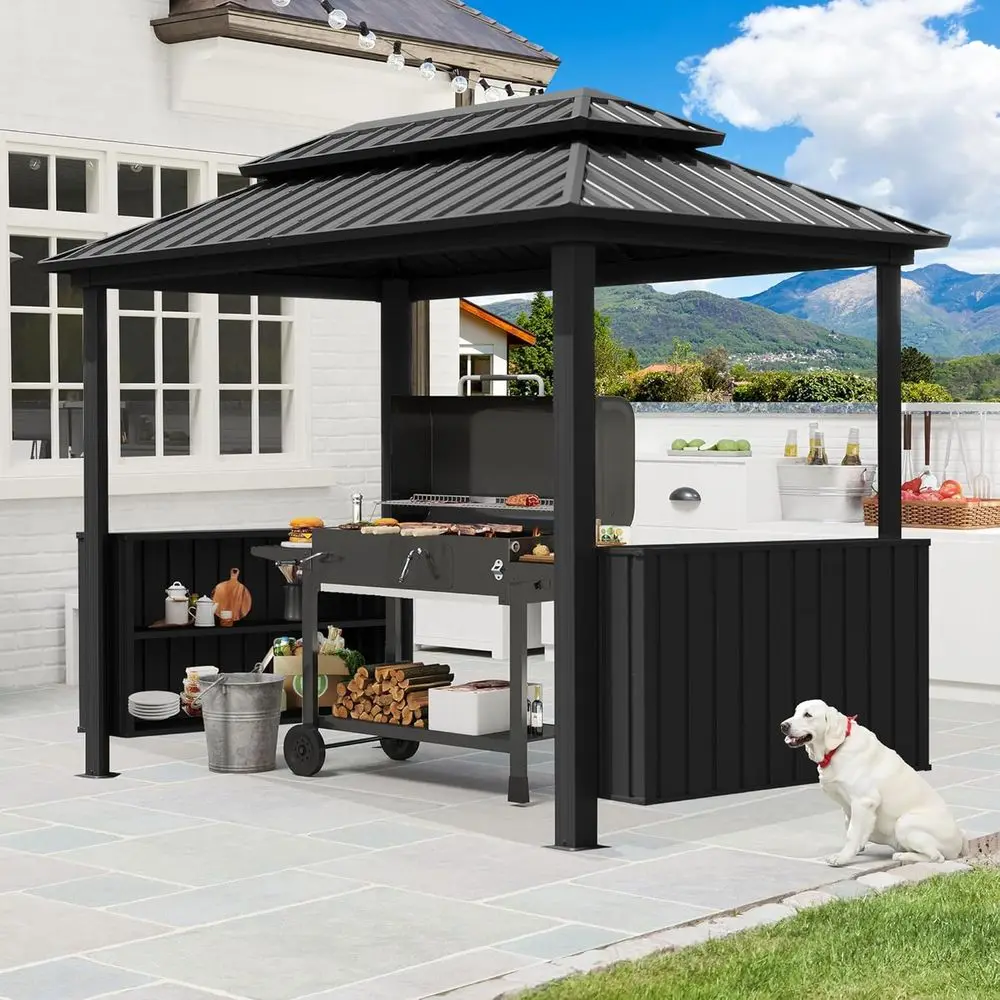 Domi 6'×10' Hardtop Grill Gazebo, Outdoor Metal BBQ Gazebo with Galvanized Steel Double Roo, 2 Double-Layer Storage Cabiand Ceil
Domi 6'×10' Hardtop Grill Gazebo, Outdoor Metal BBQ Gazebo with Galvanized Steel Double Roo, 2 Double-Layer Storage Cabiand Ceil