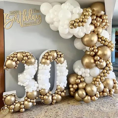 Metallic Gold White Balloons Garland 30th Birthday Party Decor Balloon Arch Kit Wedding Graduation Anniversary Decoration Globos