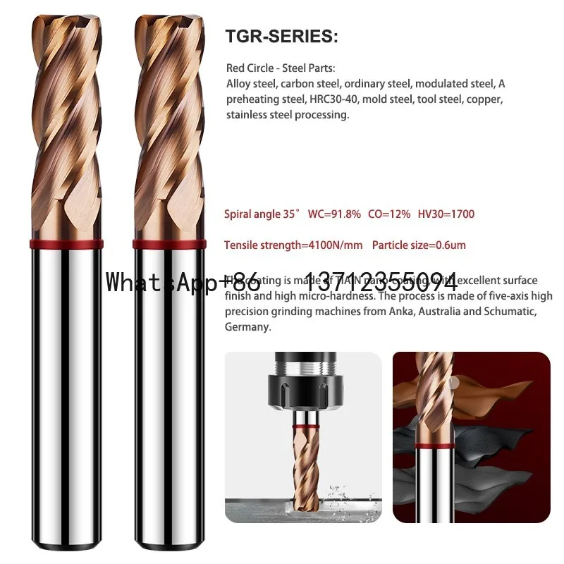 Tungsten Steel Carbide For Steel Milling Cutter 4F Color-Ring Coating CNC Mechanical Round Nose Endmills Tools TGR-HRC55
Tungsten Steel Carbide For Steel Milling Cutter 4F Color-Ring Coating CNC Mechanical Round Nose Endmills Tools TGR-HRC55