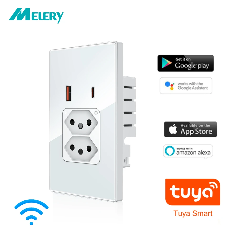 Melery Tuya Brazil Plug 20A Слот WIFI Настенная розетка USB Type-C PD 30 Вт Умная розетка Стеклянная панель Голосовой пульт дистанционного управления от Google Home Alexa
Melery Tuya Brazil Plug 20A Слот WIFI Настенная розетка USB Type-C PD 30 Вт Умная розетка Стеклянная панель Голосовой пульт дистанционного управления от Google Home Alexa