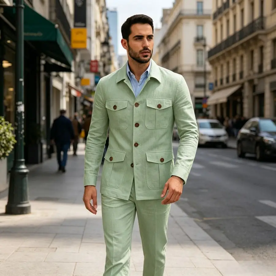 Linen Safari Men Suits Single Breasted Wedding Suits 2 Pieces Tailor Made Jacket with Pants For Groom Tailored Fit Linen Set
Linen Safari Men Suits Single Breasted Wedding Suits 2 Pieces Tailor Made Jacket with Pants For Groom Tailored Fit Linen Set