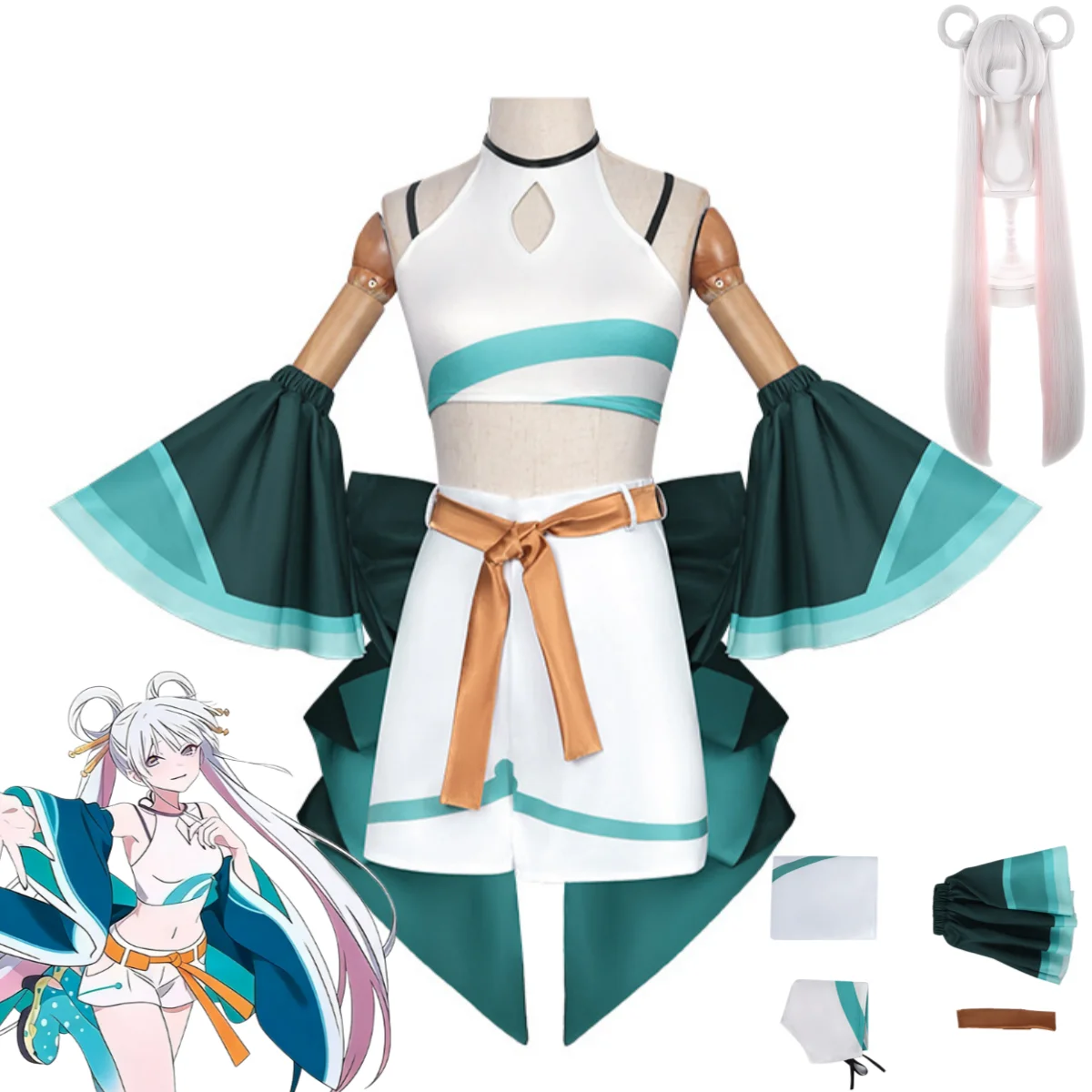 Anime Cosmic Princess Kaguya Runami Yachiyo Cosplay Costume White Green Halter Crop Top Shorts Set Wig Woman Sexy Party Suit
Anime Cosmic Princess Kaguya Runami Yachiyo Cosplay Costume White Green Halter Crop Top Shorts Set Wig Woman Sexy Party Suit