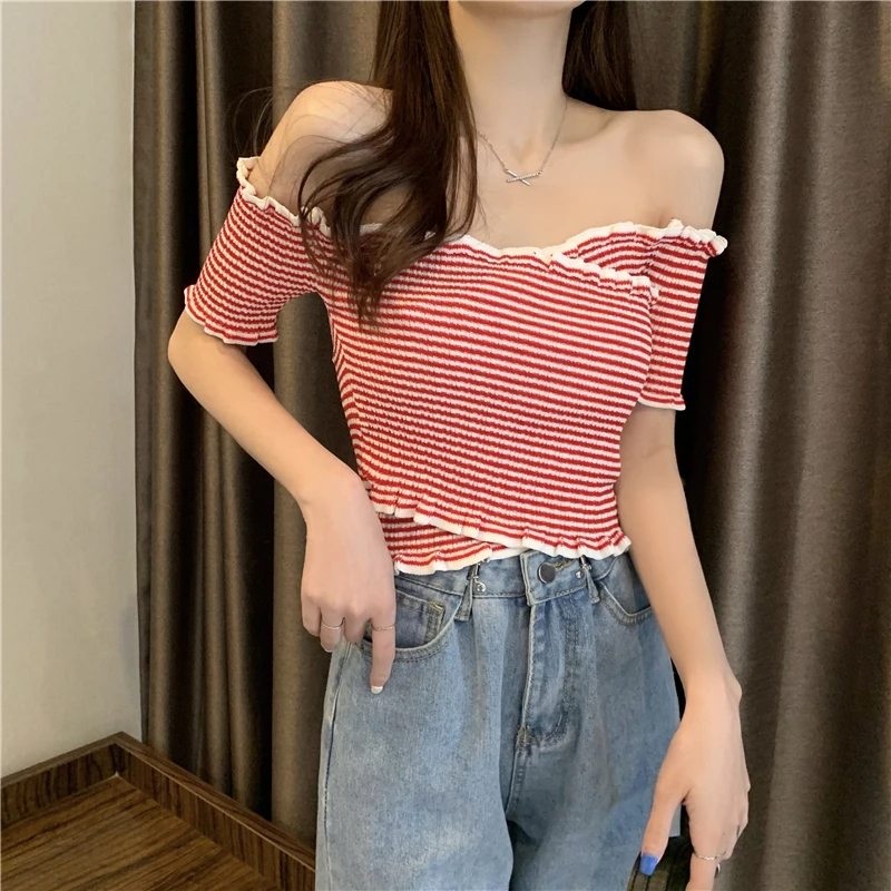 Boring Honey Women New T-Shirt Fashion Knitting Crop Top European American Style Dew Shoulder Lapels Short Sleeves Women Clothes
Boring Honey Women New T-Shirt Fashion Knitting Crop Top European American Style Dew Shoulder Lapels Short Sleeves Women Clothes