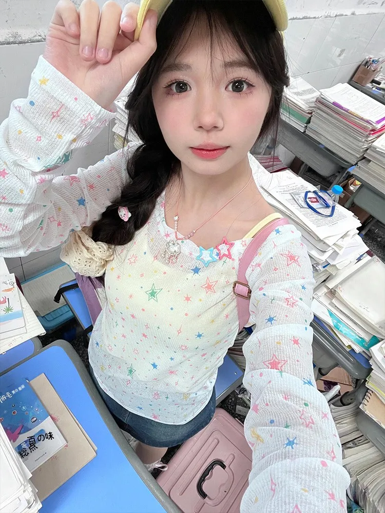 Slim Fit Long Sve Sun Protection T-irt Women's Summer Faionable Star Print Cover up Top American Sle Hot Girl
Slim Fit Long Sve Sun Protection T-irt Women's Summer Faionable Star Print Cover up Top American Sle Hot Girl
