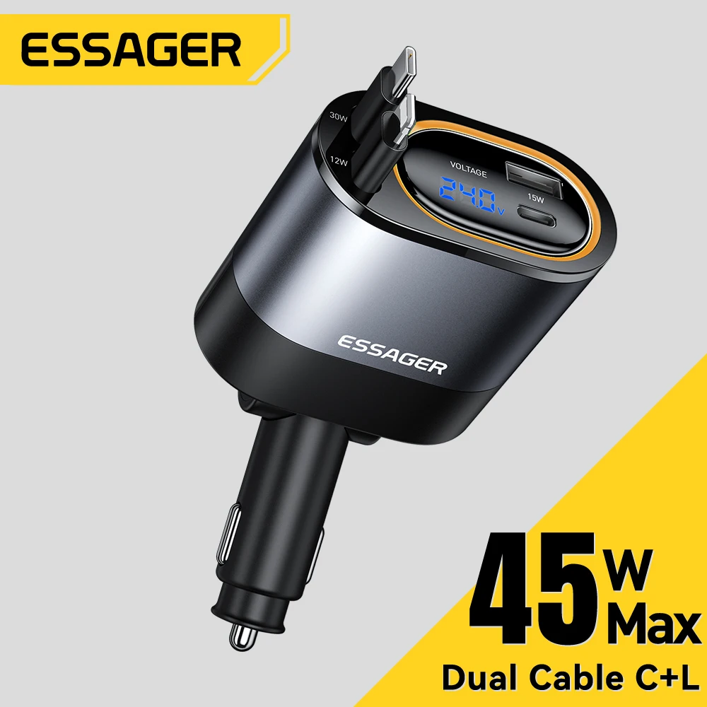 Essager 4 In 1 USB Type C Car Charger 45W Fast Charging For iPhone 16 15 14 Pro Samsung Car Phone Charger with Retractable Cable
Essager 4 In 1 USB Type C Car Charger 45W Fast Charging For iPhone 16 15 14 Pro Samsung Car Phone Charger with Retractable Cable