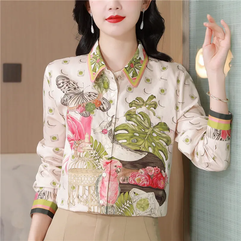 Spring Autumn Women's Printed Long Sleeve Collar Shirt New Fashionable Single Breasted Commuter Retro Blouse Top Female H01
Spring Autumn Women's Printed Long Sleeve Collar Shirt New Fashionable Single Breasted Commuter Retro Blouse Top Female H01