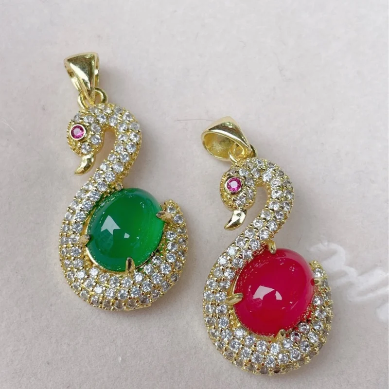 925Silver Pendant with Green Chalcedony Swan Pink agate goose pendant Jade pendant
925Silver Pendant with Green Chalcedony Swan Pink agate goose pendant Jade pendant