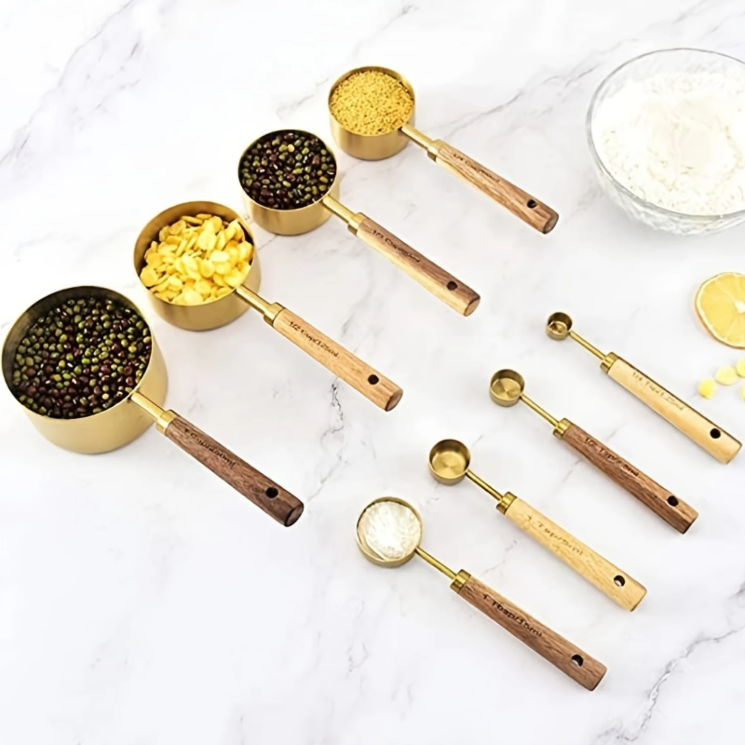 8pcs Measuring Cups And Spoons Set, Stainless Steel Measuring Cups And Spoons With Wood Handle For Dry And Liquid Ingredients
8pcs Measuring Cups And Spoons Set, Stainless Steel Measuring Cups And Spoons With Wood Handle For Dry And Liquid Ingredients