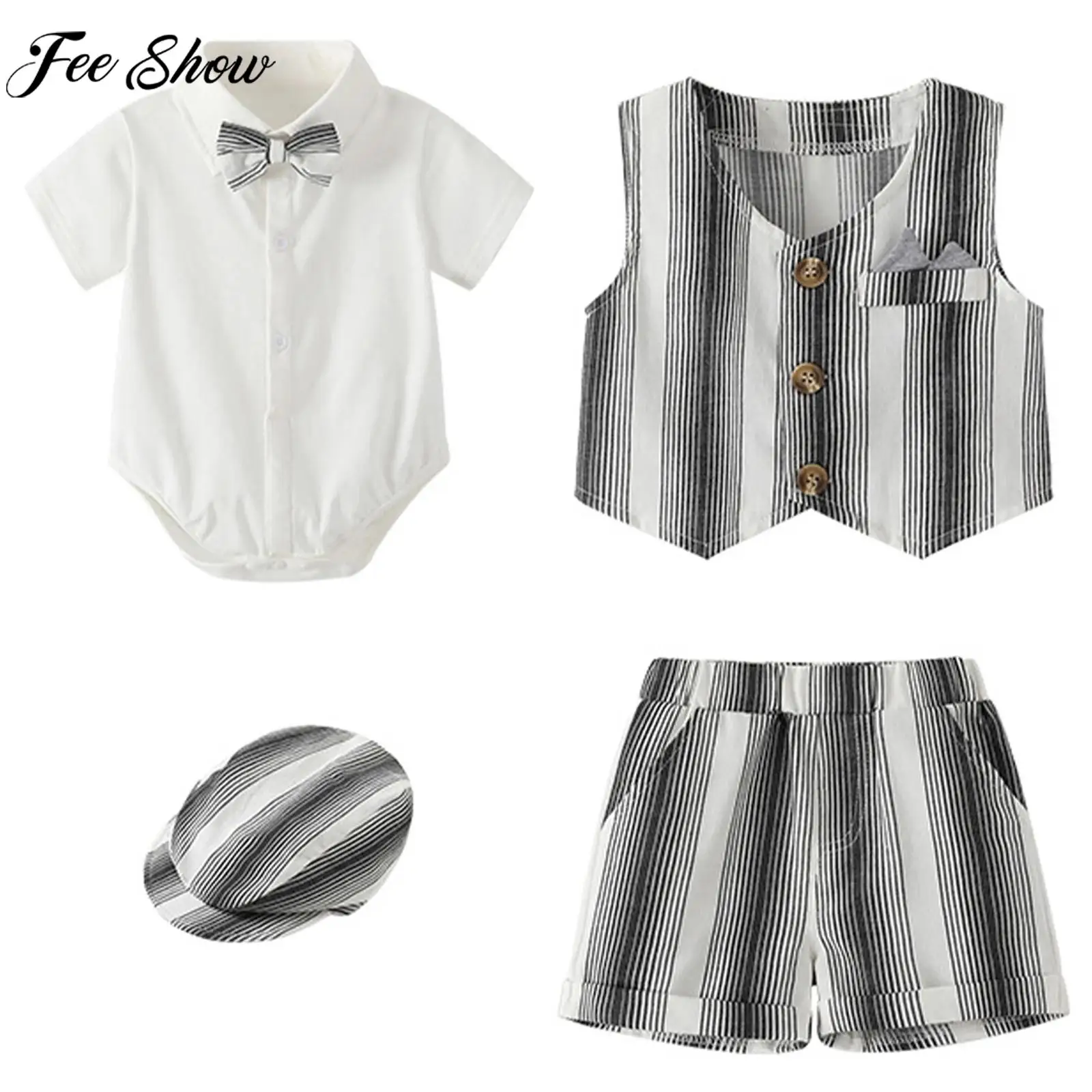Baby Boys Christening Birthday Wedding Photography Gentleman Suit Summer Short Sleeve Bowtie Romper Shirt with Vest Shorts Hat
Baby Boys Christening Birthday Wedding Photography Gentleman Suit Summer Short Sleeve Bowtie Romper Shirt with Vest Shorts Hat