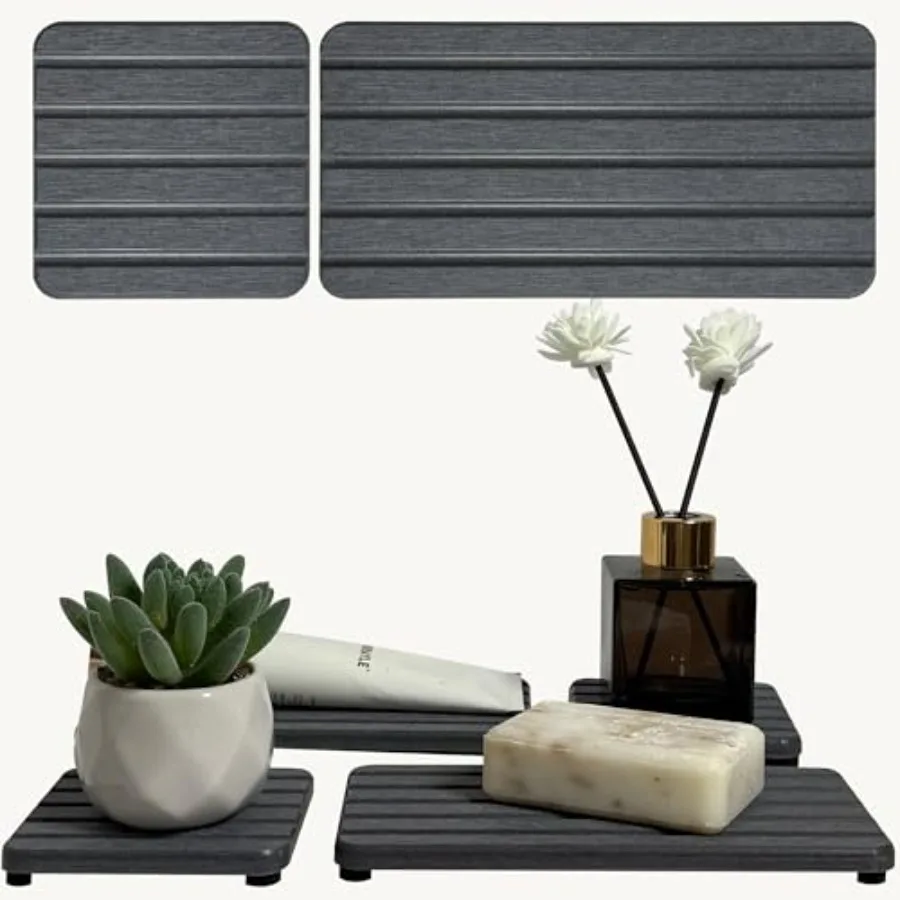 Set of 4 Bathroom Vanity Tray, Quick-Dry Diatomite Kitchen Tray with Non-Slip Pads Water Absorbing Stone Used for Soap, Sponges
Set of 4 Bathroom Vanity Tray, Quick-Dry Diatomite Kitchen Tray with Non-Slip Pads Water Absorbing Stone Used for Soap, Sponges