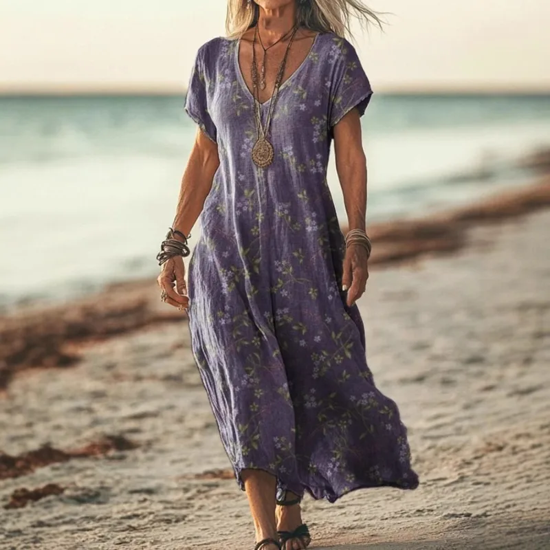2025 New Fashionable Casual Elegant V-neck Women's Beach Vacation Elegant Loose Dress
2025 New Fashionable Casual Elegant V-neck Women's Beach Vacation Elegant Loose Dress