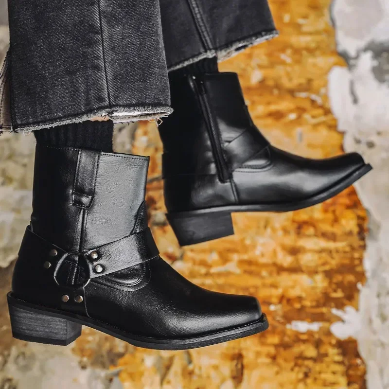 Мужские рыцарские ботинки, мужские кожаные ботинки без шнуровки в стиле вестерн, 2025 г., износостойкая социальная обувь на подковом каблуке, мужские боты 
Мужские рыцарские ботинки, мужские кожаные ботинки без шнуровки в стиле вестерн, 2025 г., износостойкая социальная обувь на подковом каблуке, мужские боты