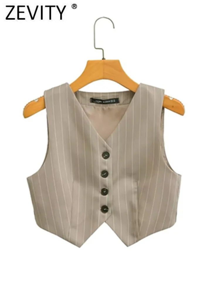 Zevity Women Fashion V Neck Striped Print Short Vest Jacket Office Ladies Sleeveless Single Breasted WaistCoat Crop Tops CT3827
Zevity Women Fashion V Neck Striped Print Short Vest Jacket Office Ladies Sleeveless Single Breasted WaistCoat Crop Tops CT3827
