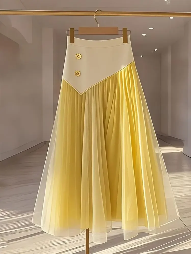 Vintage French Fashion Temperament A-line Skirt Office Lady High-end Korean Patchwork Mesh Skirt for Women Spring Y2k Skirt
Vintage French Fashion Temperament A-line Skirt Office Lady High-end Korean Patchwork Mesh Skirt for Women Spring Y2k Skirt