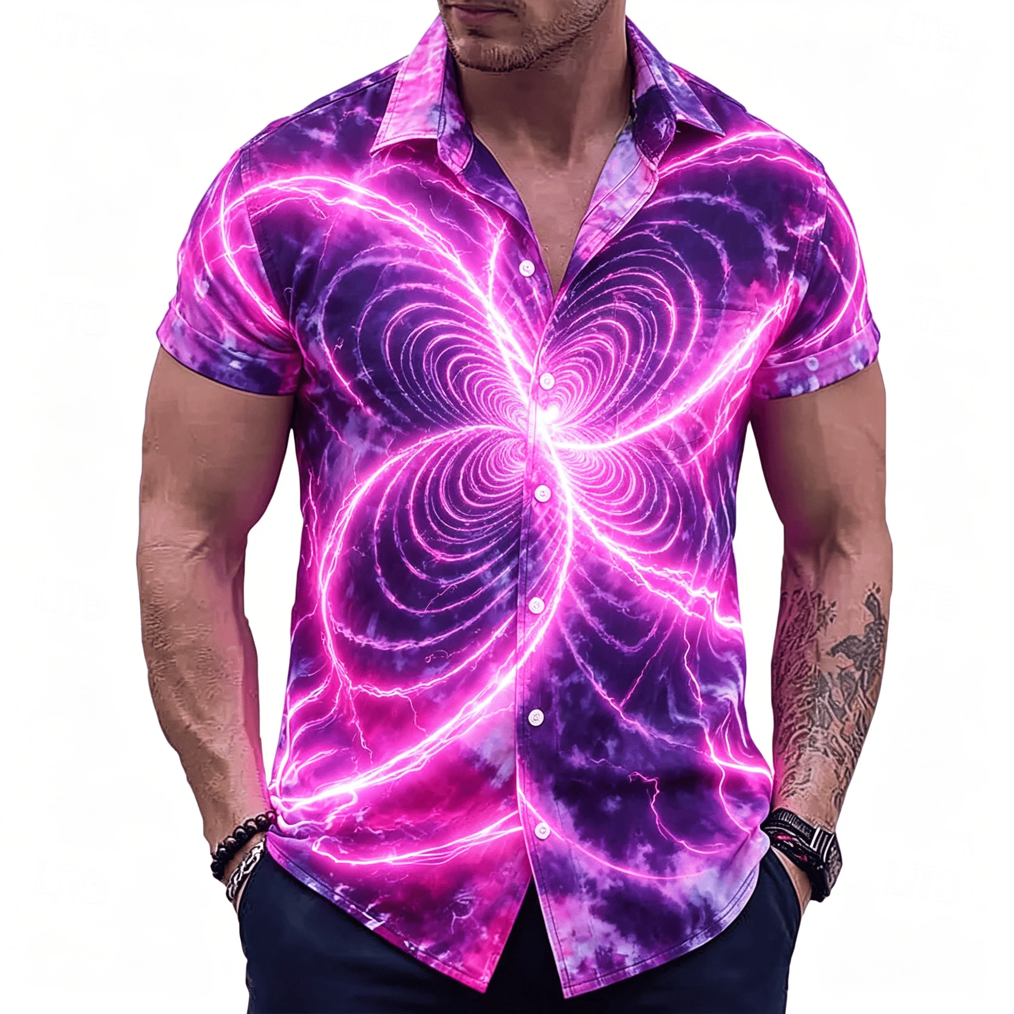 Men's Neon Lightning Spiral Print Short Sleeve Shirt, Retro Psychedelic Button Up Shirt for Spring & Summer
Men's Neon Lightning Spiral Print Short Sleeve Shirt, Retro Psychedelic Button Up Shirt for Spring & Summer