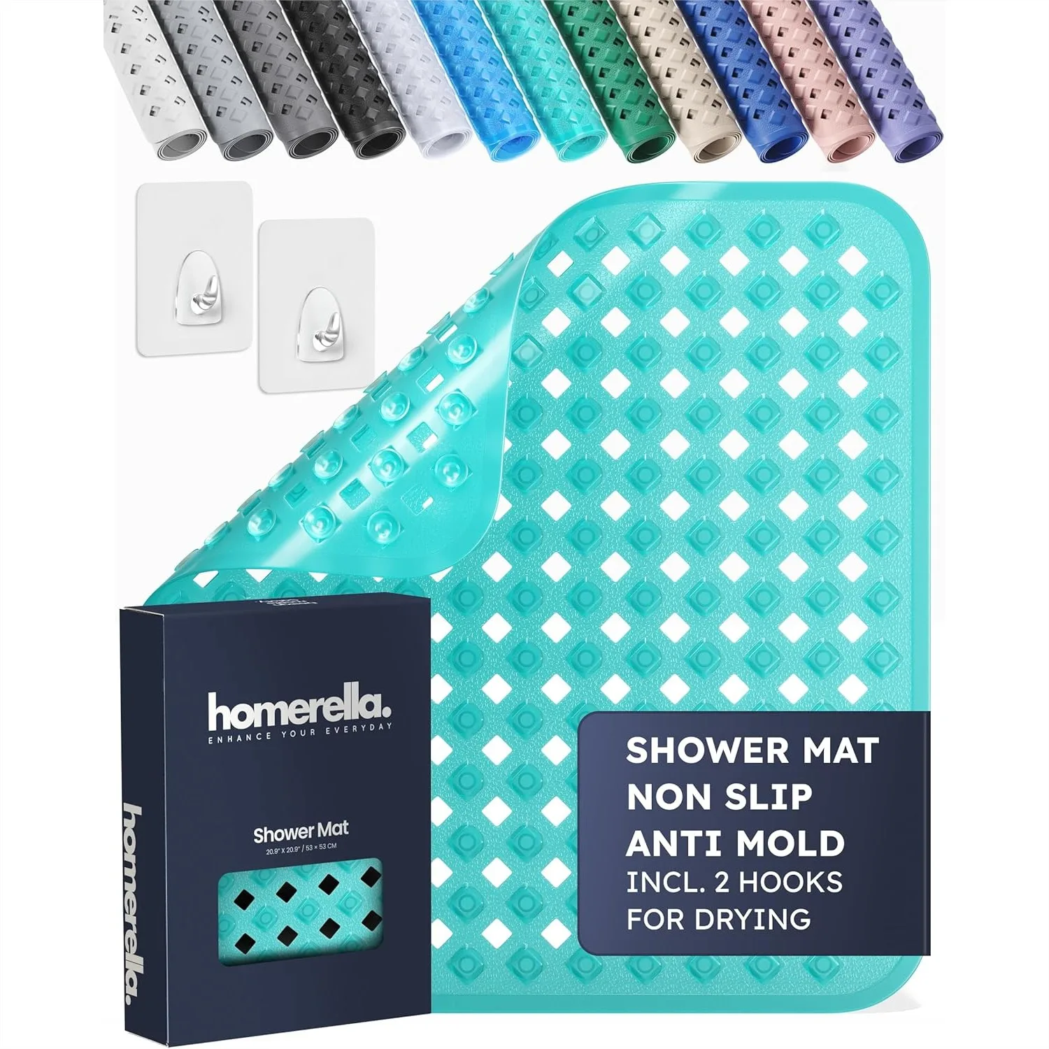 Non Slip Shower Mat Anti Mold, 21x21 in Square Shower Floor Mat with Suction Cups & Hooks for Quick Drying, Machine Washable
Non Slip Shower Mat Anti Mold, 21x21 in Square Shower Floor Mat with Suction Cups & Hooks for Quick Drying, Machine Washable