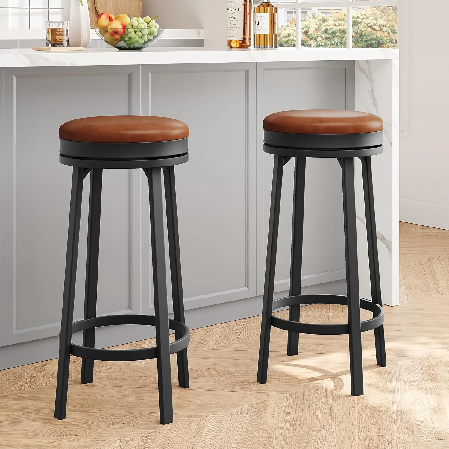 30.7 Inch Swivel Bar Stool 4pcs Set With Footrests, Modern Counter Height High Stool, Faux Leather Upholstery & Metal Frame, Kitchen Island Backless Round Stool, Brown/Black, Bar Stool Set, Kitchen Seating, Durable Construction, Or 2pcs Set
30.7 Inch Swivel Bar Stool 4pcs Set With Footrests, Modern Counter Height High Stool, Faux Leather Upholstery & Metal Frame, Kitchen Island Backless Round Stool, Brown/Black, Bar Stool Set, Kitchen Seating, Durable Construction, Or 2pcs Set
