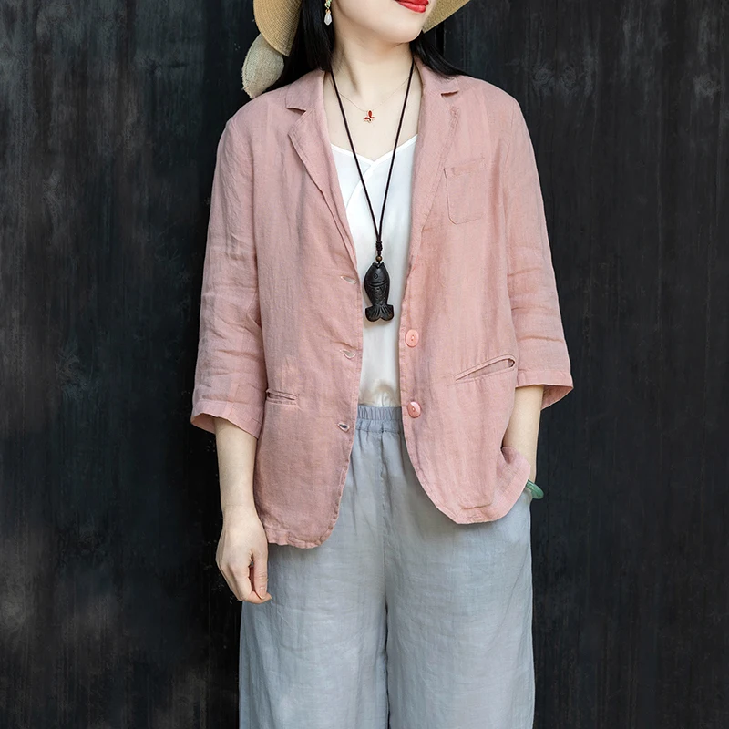 Retro Artistic Women's Linen Casual Suit Jacket Autumn High Cotton Linen Seven Sleeve Tops Brand Buttoning Slim Fit Style
Retro Artistic Women's Linen Casual Suit Jacket Autumn High Cotton Linen Seven Sleeve Tops Brand Buttoning Slim Fit Style