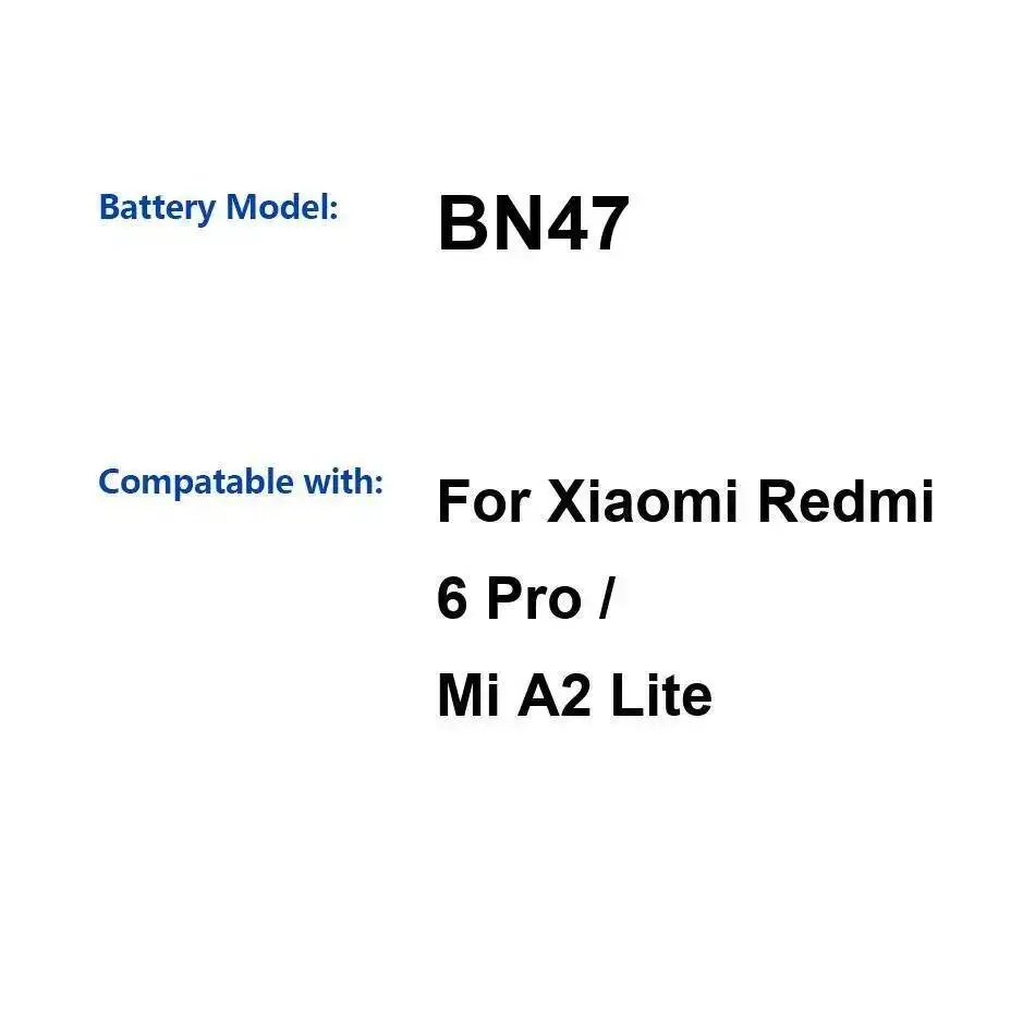 Легкий аккумулятор для мобильного телефона 3000 мАч BN47, долговечный для Xiaomi Redmi 6 Pro MI A2 Lite 
Легкий аккумулятор для мобильного телефона 3000 мАч BN47, долговечный для Xiaomi Redmi 6 Pro MI A2 Lite