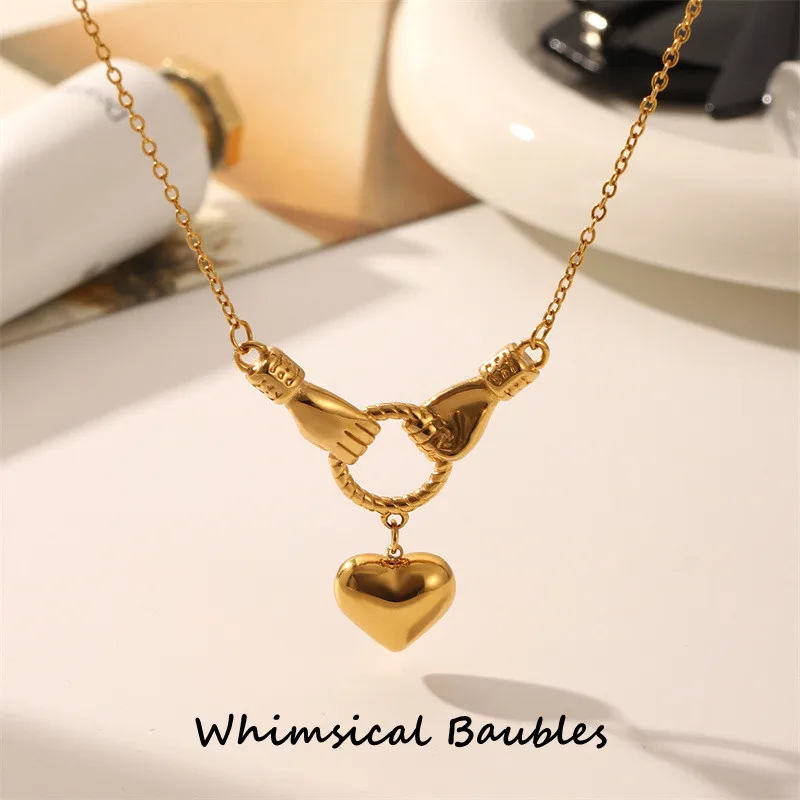 Fashion Waterproof 18k Gold Plated Stainless Steel Necklace Zircon Evil Eye Necklace Hand in Hand Necklace for Women
Fashion Waterproof 18k Gold Plated Stainless Steel Necklace Zircon Evil Eye Necklace Hand in Hand Necklace for Women