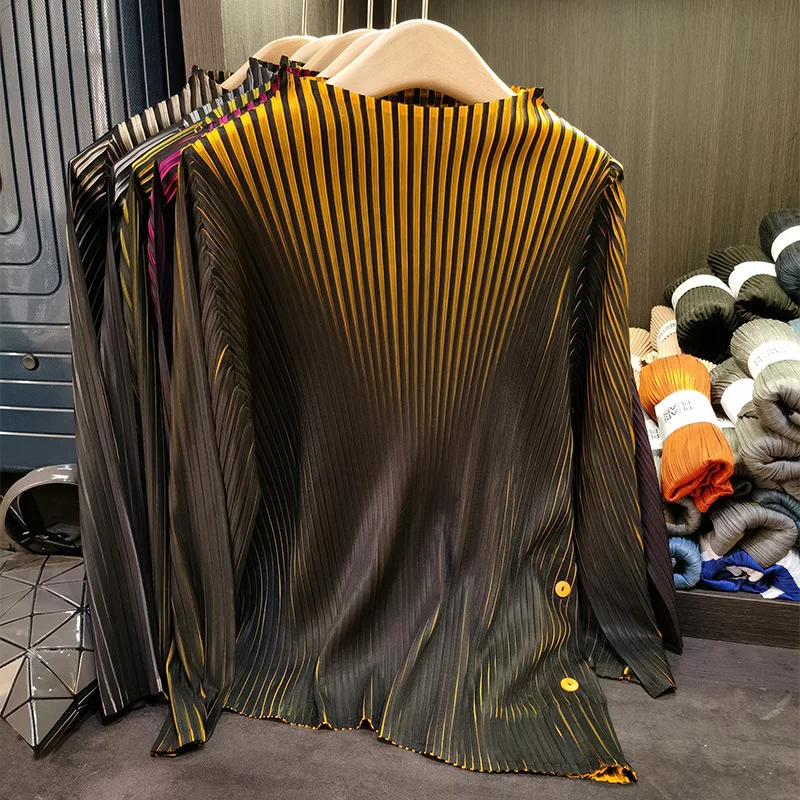 Miyake Design Gradient Stripe Standing Neck Pleated Top Fashion Versatile Long Sleeved T-shirt for Women 2024 Summer New Style
Miyake Design Gradient Stripe Standing Neck Pleated Top Fashion Versatile Long Sleeved T-shirt for Women 2024 Summer New Style