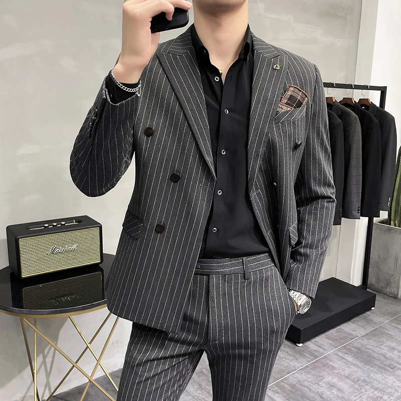 2023Business striped double-breasted (suit + trousers) fashion business suit male slim trendy party groom wedding two-piece
2023Business striped double-breasted (suit + trousers) fashion business suit male slim trendy party groom wedding two-piece