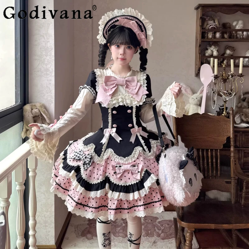 Original Japanese Sweet Lolita Short Sleeve Dress OP Girls Cute Bow Polka Dot Print Kawaii Lo Birthday Dress Spliced Sleeves BNT
Original Japanese Sweet Lolita Short Sleeve Dress OP Girls Cute Bow Polka Dot Print Kawaii Lo Birthday Dress Spliced Sleeves BNT