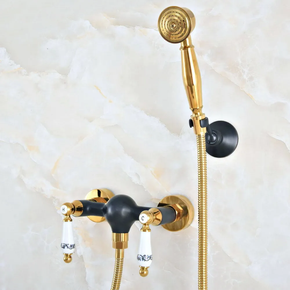 Black Oil Rubbed & Polished Gold Brass Wall Mounted Bathtub Faucet with Handheld Shower Set +150CM Hose Mixer Tap 2na503
Black Oil Rubbed & Polished Gold Brass Wall Mounted Bathtub Faucet with Handheld Shower Set +150CM Hose Mixer Tap 2na503