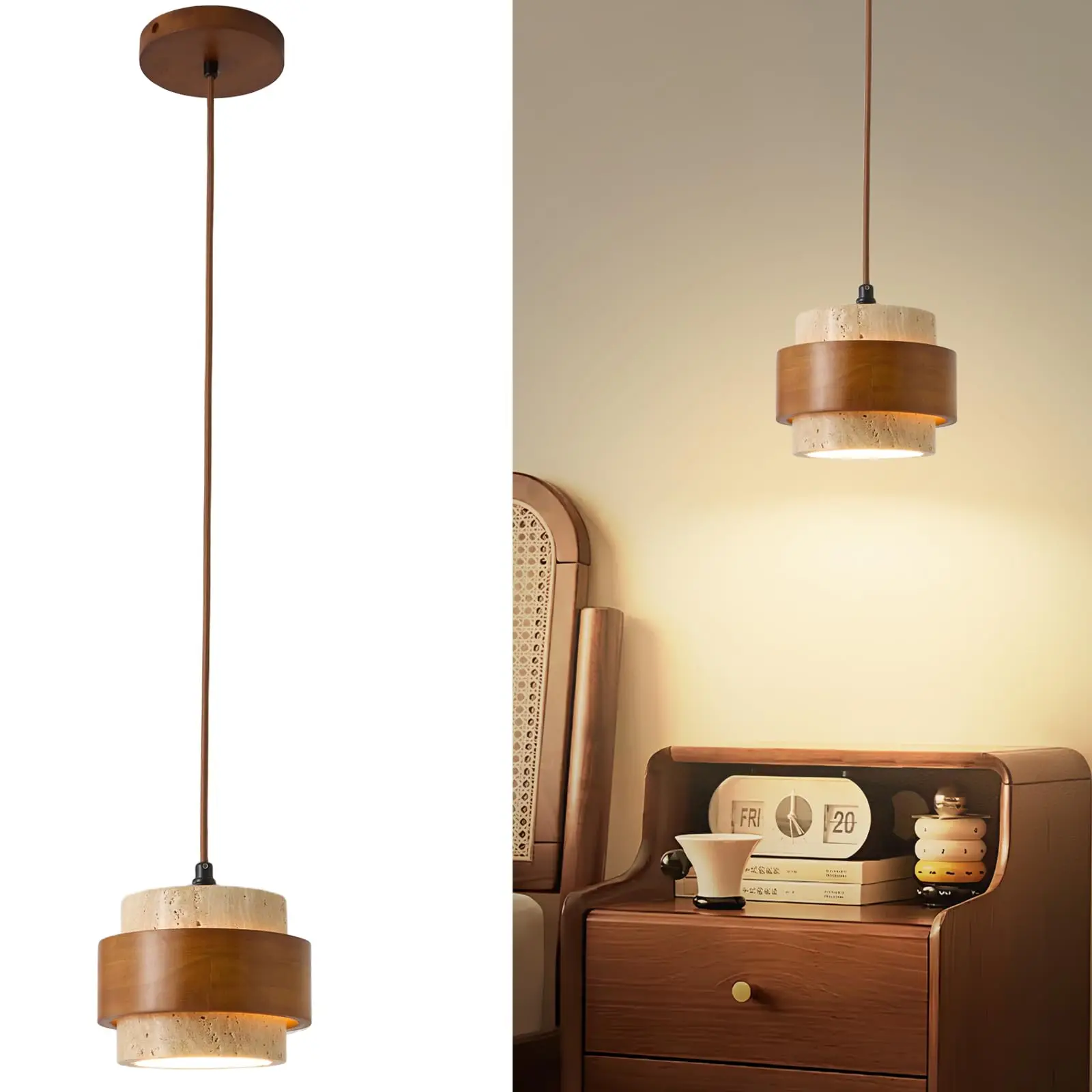 Natural Stone Pendant Light, Wabi Sabi Travertine & Wood Hanging Lamp for Kitchen Island, Hallway, Bedroom
Natural Stone Pendant Light, Wabi Sabi Travertine & Wood Hanging Lamp for Kitchen Island, Hallway, Bedroom
