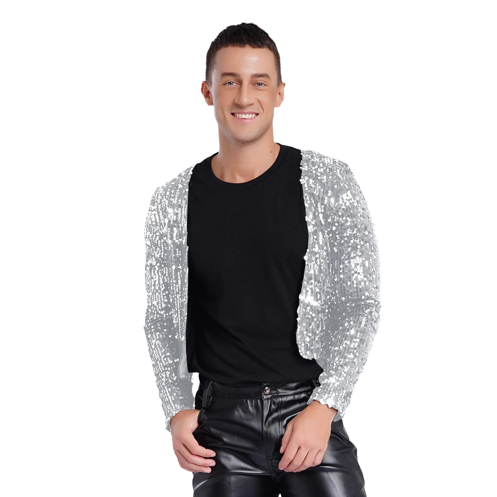Men Disco Party Dance Sequins Jacket Coat Long Sleeve Fully Lining Crop Cardigan Blazer Outerwear for Stage Club Party Dancewear
Men Disco Party Dance Sequins Jacket Coat Long Sleeve Fully Lining Crop Cardigan Blazer Outerwear for Stage Club Party Dancewear