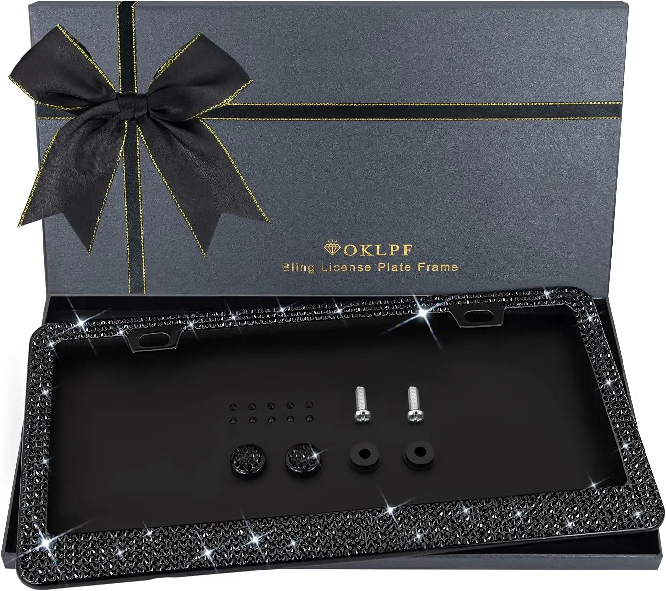 Sparkly Rhinestone License Plate Frame for Women, Black Stainless Steel with 1200+ Clear Glass Crystals, Easy Install with
Sparkly Rhinestone License Plate Frame for Women, Black Stainless Steel with 1200+ Clear Glass Crystals, Easy Install with