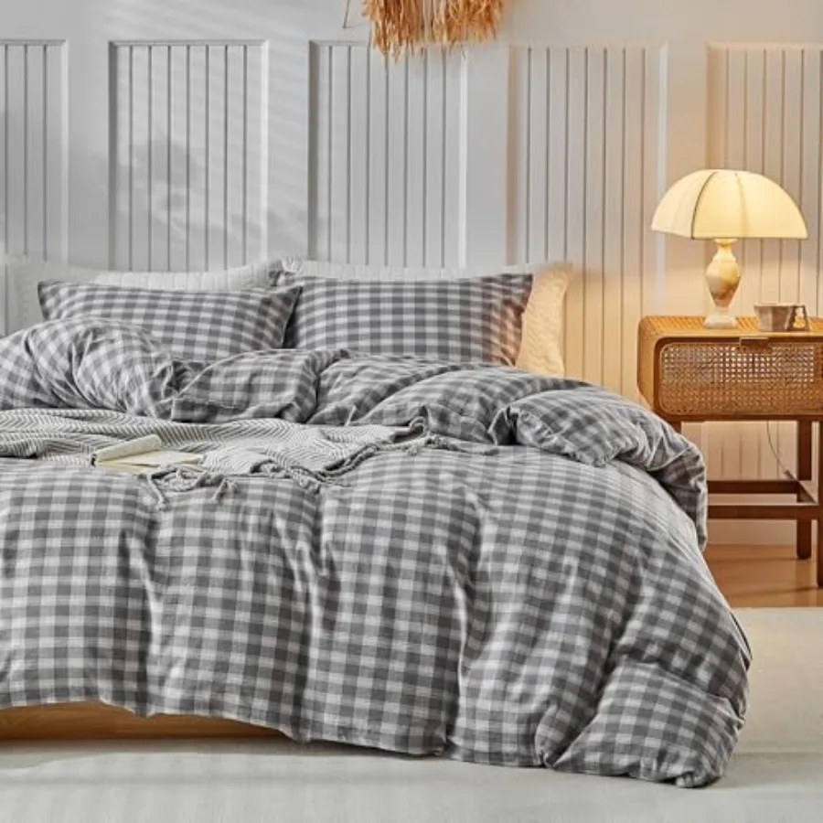 Duvet Cover Washed Cotton Plaid Checkered Bedding Set 3 Pieces Grid Duvet Cover with 2 PillowcasesReversible Ultra Soft Gray
Duvet Cover Washed Cotton Plaid Checkered Bedding Set 3 Pieces Grid Duvet Cover with 2 PillowcasesReversible Ultra Soft Gray