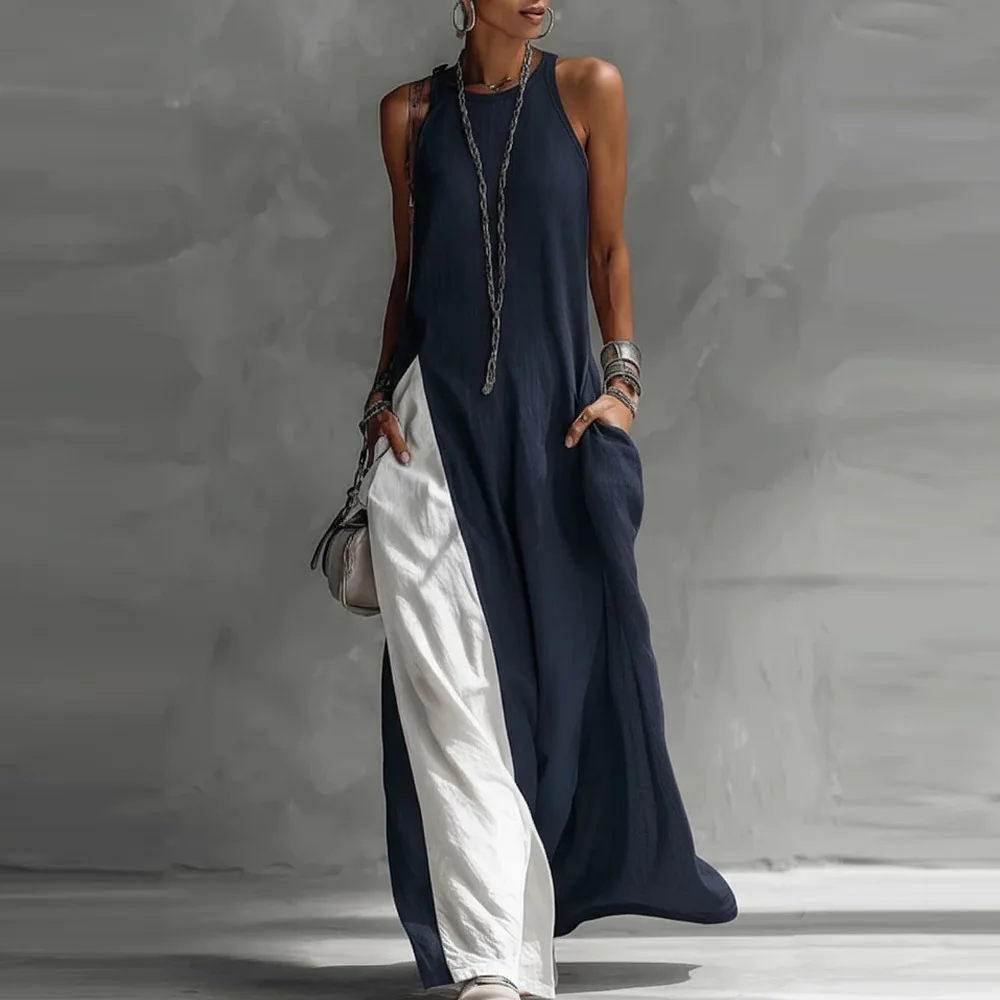 Fashion patchwork dress Women Round Neck Sleeveless Loose Casual Dress Summer Beach Boho Vacation Maxi Dress Vestidos
Fashion patchwork dress Women Round Neck Sleeveless Loose Casual Dress Summer Beach Boho Vacation Maxi Dress Vestidos